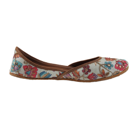 GARDEN COSMOS - MINT GREEN SILK WITH MULTICOLOURED FLOWERS AND GOLD HIGHLIGHT JUTTI