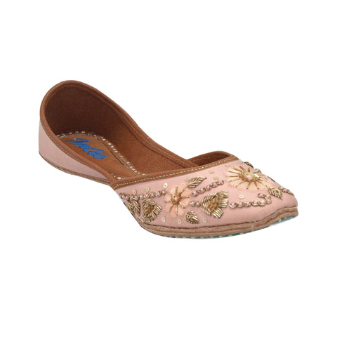 BLUSH AND FLORALS - NUDE PINK WITH FLOWER AND ZARDOSI JUTTI