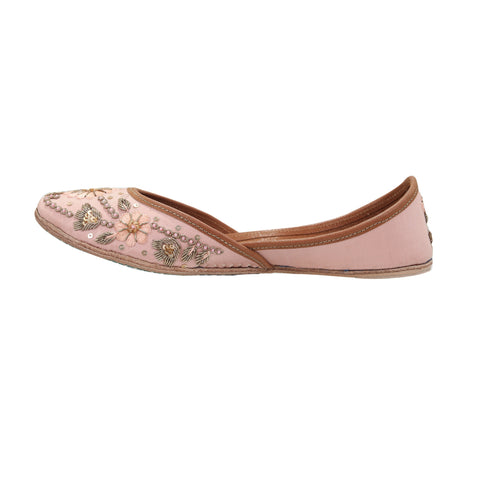BLUSH AND FLORALS - NUDE PINK WITH FLOWER AND ZARDOSI JUTTI