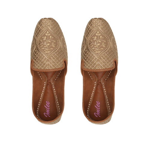 TAUPE CLASSICS - KHAKHI BROWN SILK WITH EMBROIDERY JUTTI