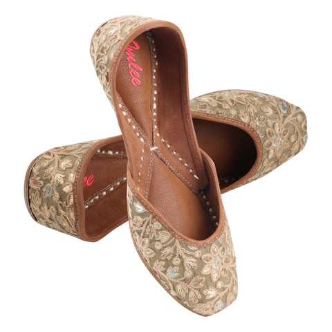 SUBTLE SPARKLE - OLIVE SILK WITH SPARKLING BLOOMS JUTTI