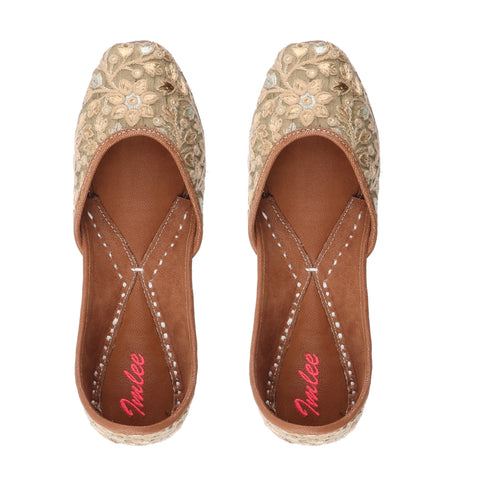 SUBTLE SPARKLE - OLIVE SILK WITH SPARKLING BLOOMS JUTTI