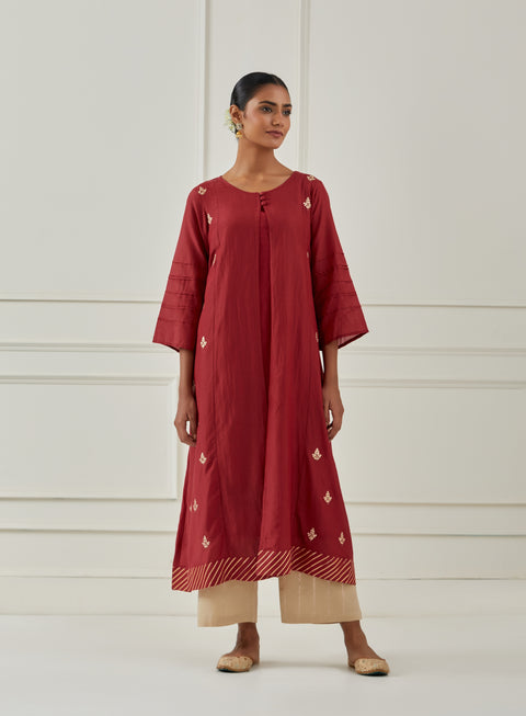 RED SILK JACKET KURTA