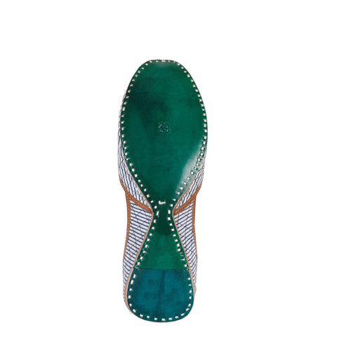 floral jaal leather mojari with sole cushioning.