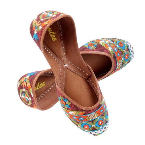 Floral with mirror work casual jutti for women