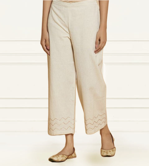 NATURAL WHITE STRAIGHT PANTS WITH PITTAN ZIGZAG