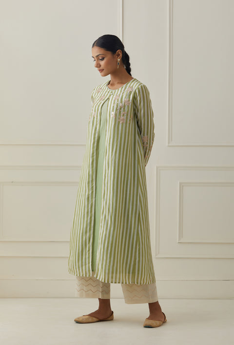 GREEN STRIPE JACKET KURTA