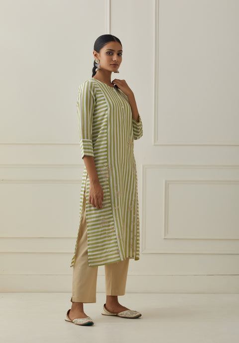 GREEN STRIPE  KURTA