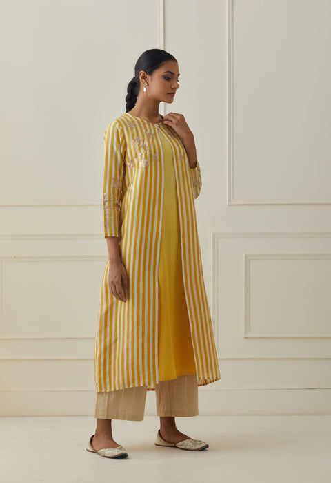 HALDI YELLOW STRIPE JACKET KURTA