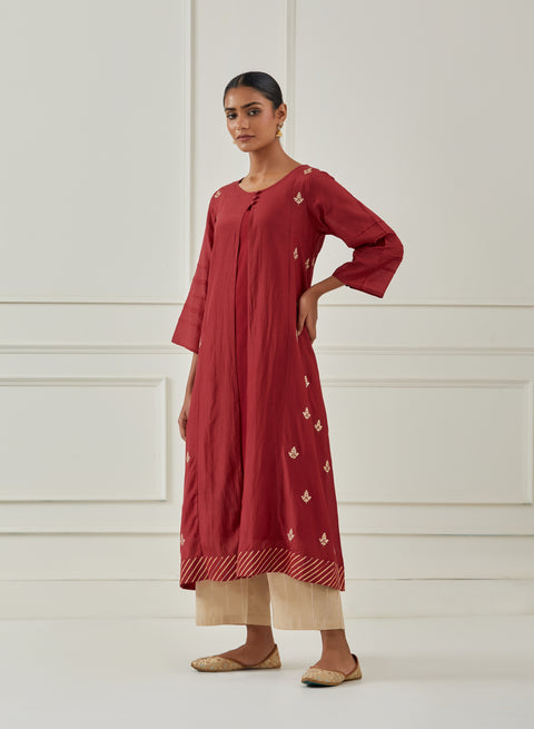 RED SILK JACKET KURTA