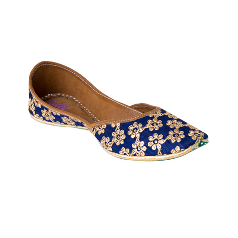 royal blue jutti with gold work for women 