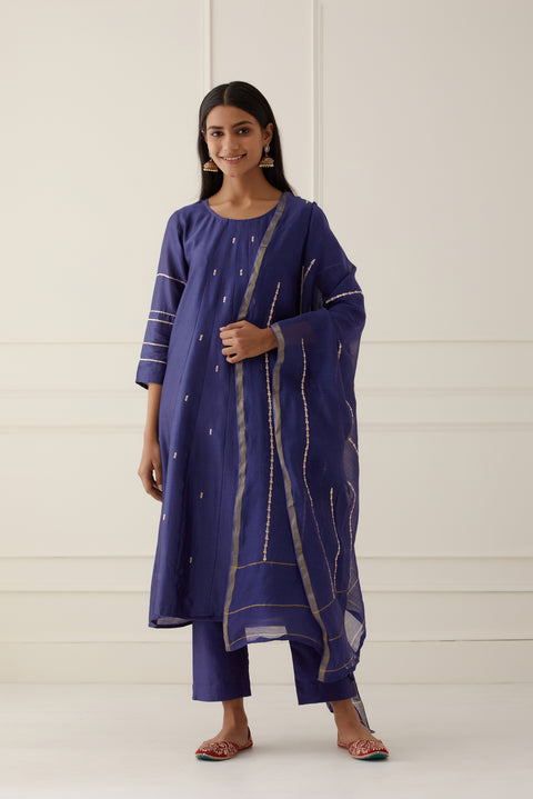 NAVY BLUE  KALI KURTA WITH DUPATTA- SET OF 3