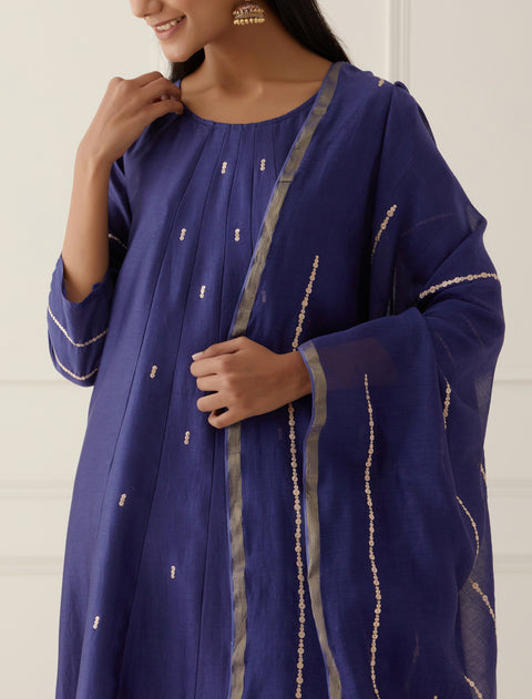 NAVY BLUE  KALI KURTA WITH DUPATTA- SET OF 3