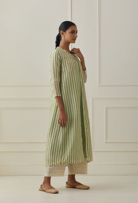 GREEN STRIPE JACKET KURTA