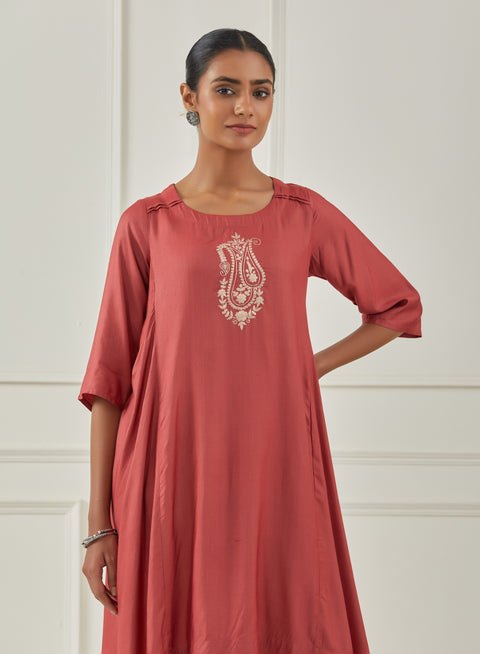 RUST ASYMMETRIC KURTA PANT SET OF 2