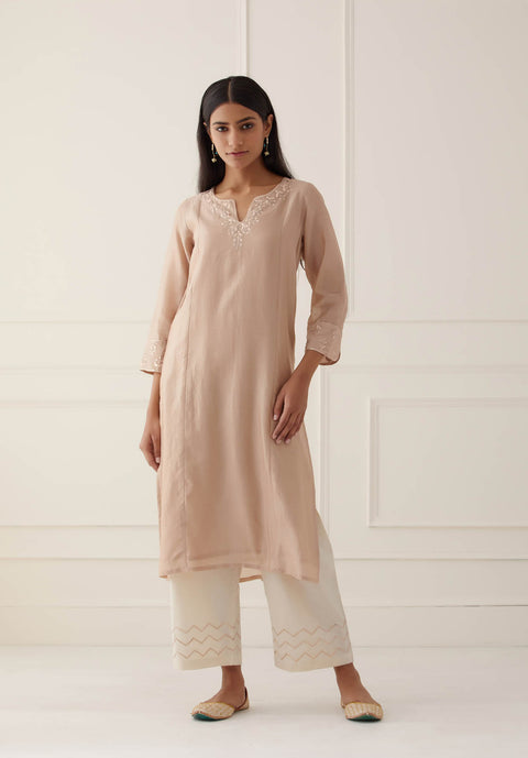 FAWN CHANDERI KURTA