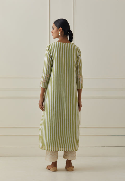 GREEN STRIPE JACKET KURTA