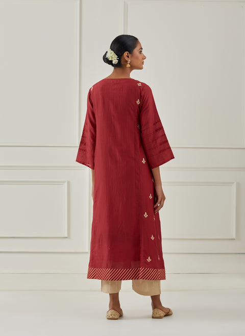 RED SILK JACKET KURTA