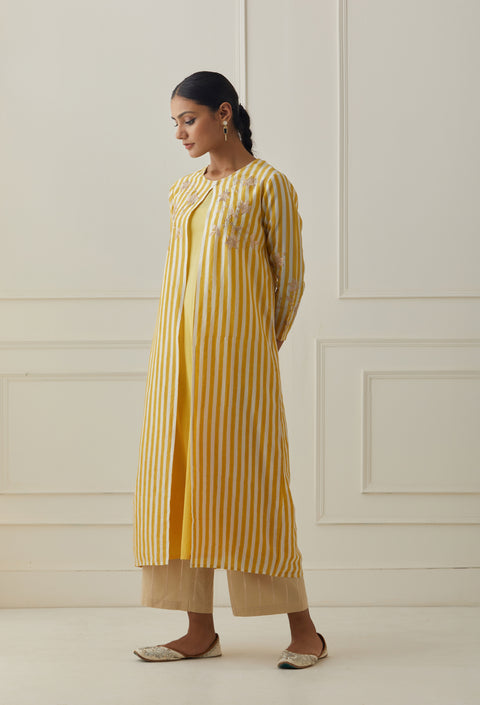 HALDI YELLOW STRIPE JACKET KURTA