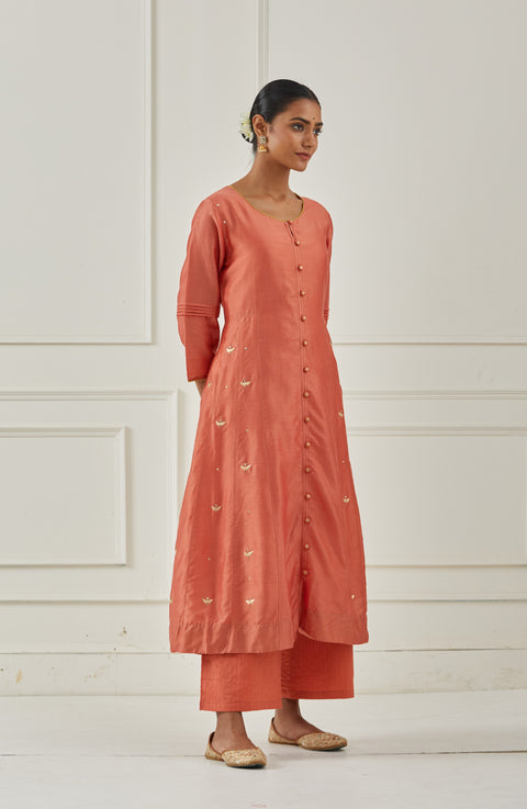 RUST RED SIDE KALI KURTA SET OF 2