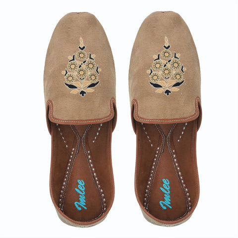 KASHMIR PINE - CAMEL SUEDE WITH INTRICATE EMBROIDERY CREST