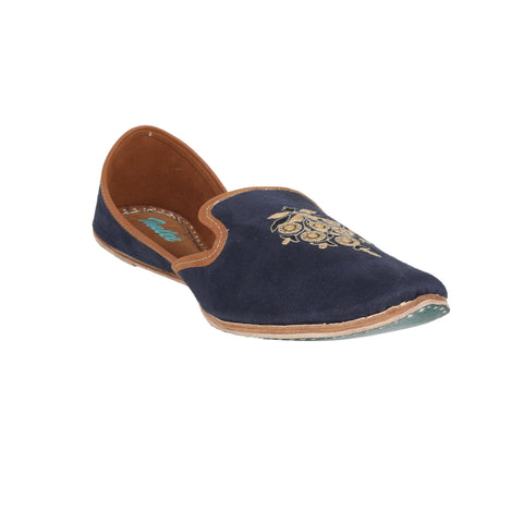 KASHMIRI LAKE - NAVY SUEDE WITH INTRICATE EMBROIDERY CREST