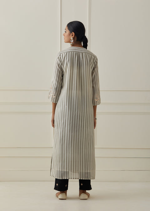 KFSKT19-GREY STRIPES KURTA