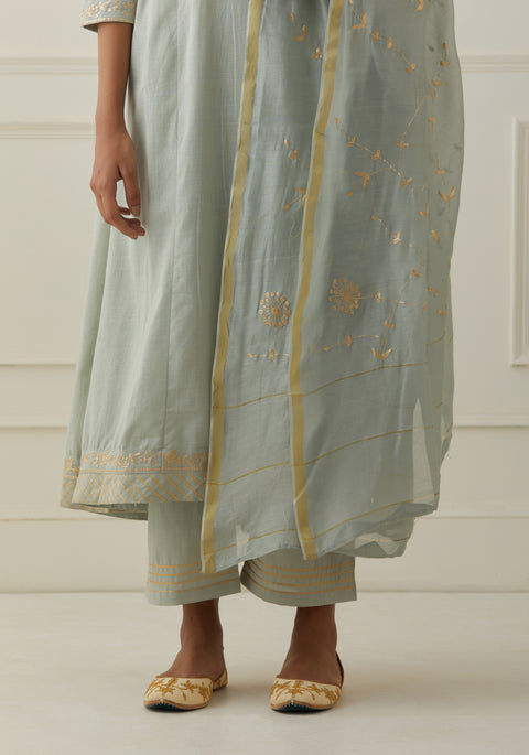 OLIVE MINT GREEN CHANDERI DUPATTA WITH PITTAN JAAL