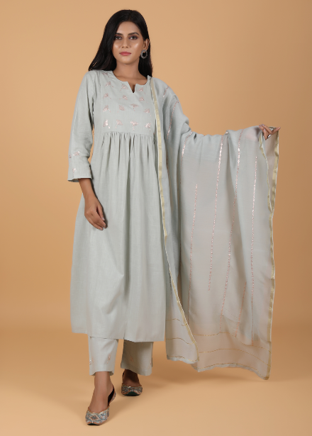 Pittan work dupatta in grey colour