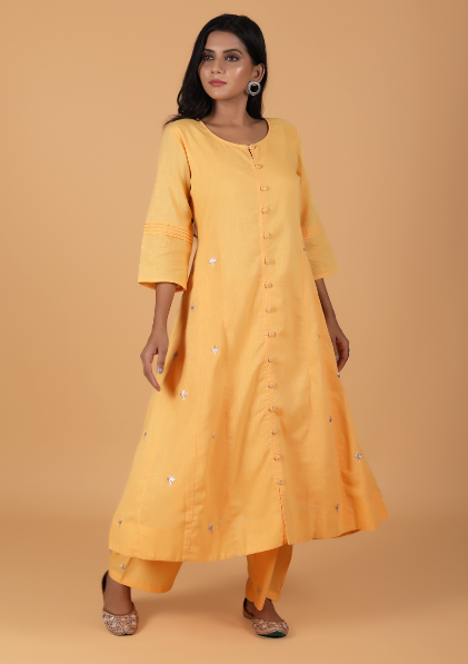 Yellow Side Kali Cotton Suit Set - Set of 3