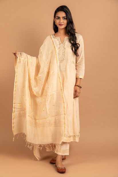 Pale Peach - Full Jaal Duppatta