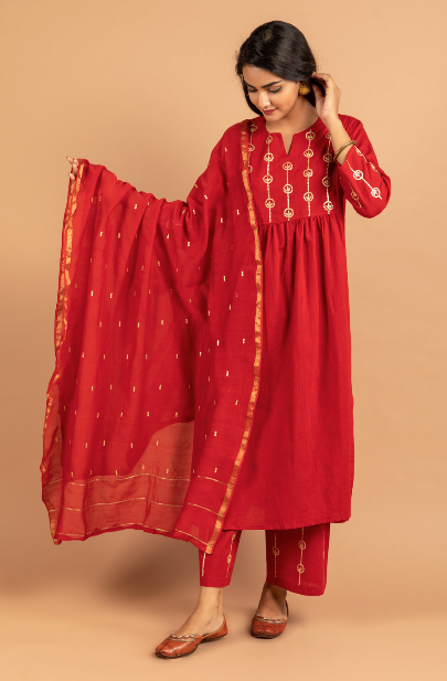 Red Chanderi Full Jaal Dupatta