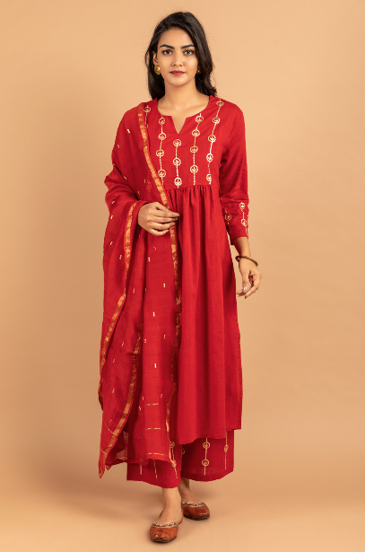 Red Chanderi Full Jaal Dupatta