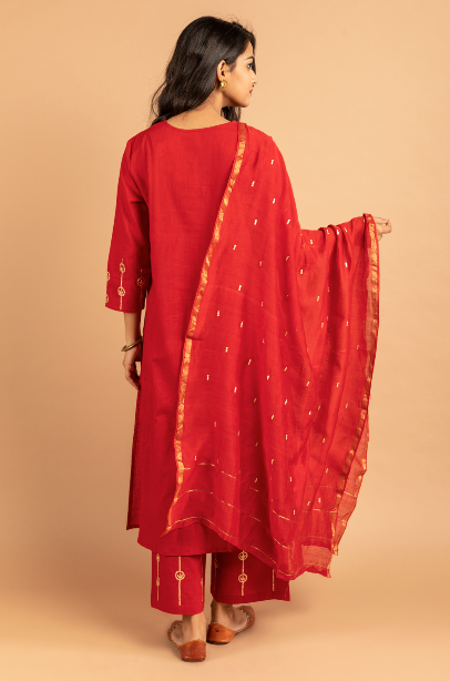 Red Chanderi Full Jaal Dupatta