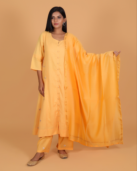Yellow Plain Chanderi Dupatta