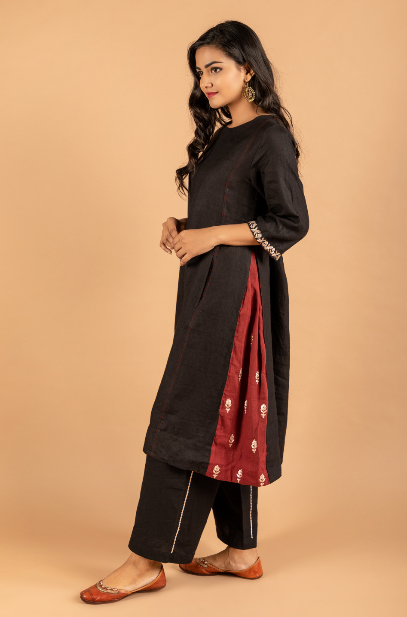 Black linen Kurta and pant- set of 2
