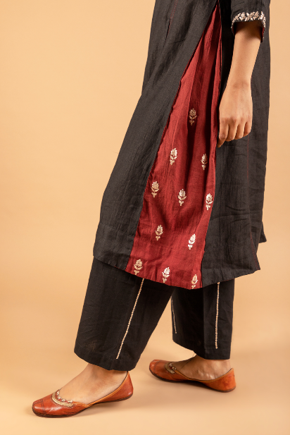 Black linen Kurta and pant- set of 2