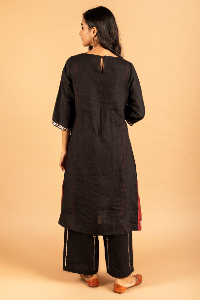 Black linen Kurta and pant- set of 2