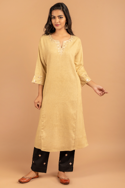 Beige Matka Silk kurta