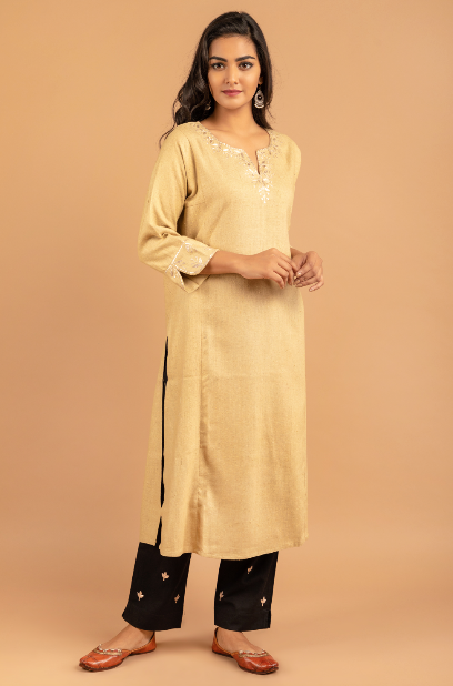 Beige Matka silk Kurta & Pant - set of 2