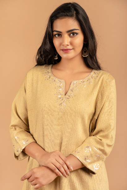 Beige Matka Silk kurta