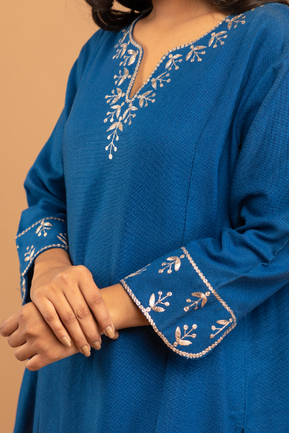 Indigo blue matka silk Kurta