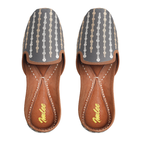 DUSK DROPLETS - GREY SILK WITHPITTAN  DOT LINE MOCASSIN JUTTI