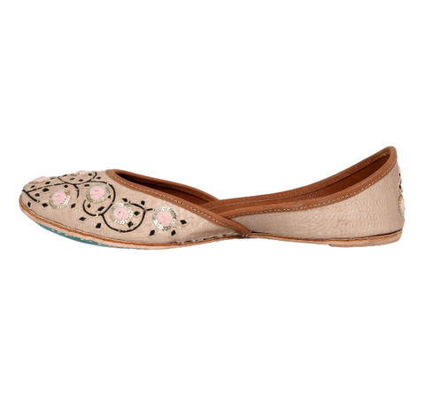 BEAUTY AND THE BEAST - BEIGE SILK WITH PINK FLOWER JAAL JUTTI
