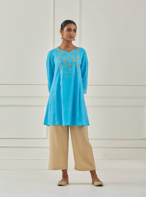 TURQUOISE GOTA YOKE KURTA