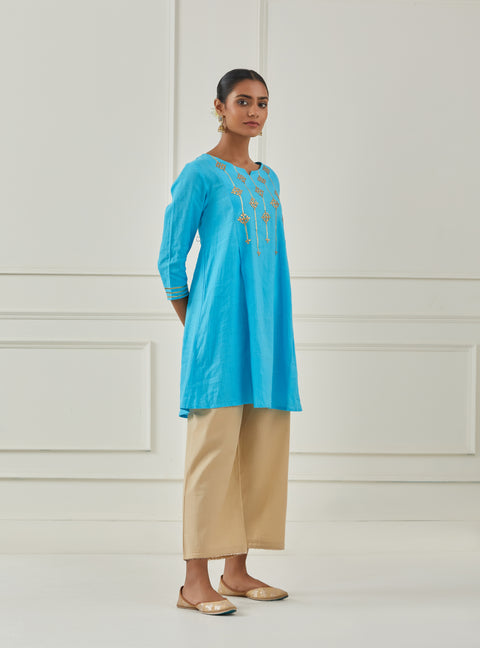 TURQUOISE GOTA YOKE KURTA